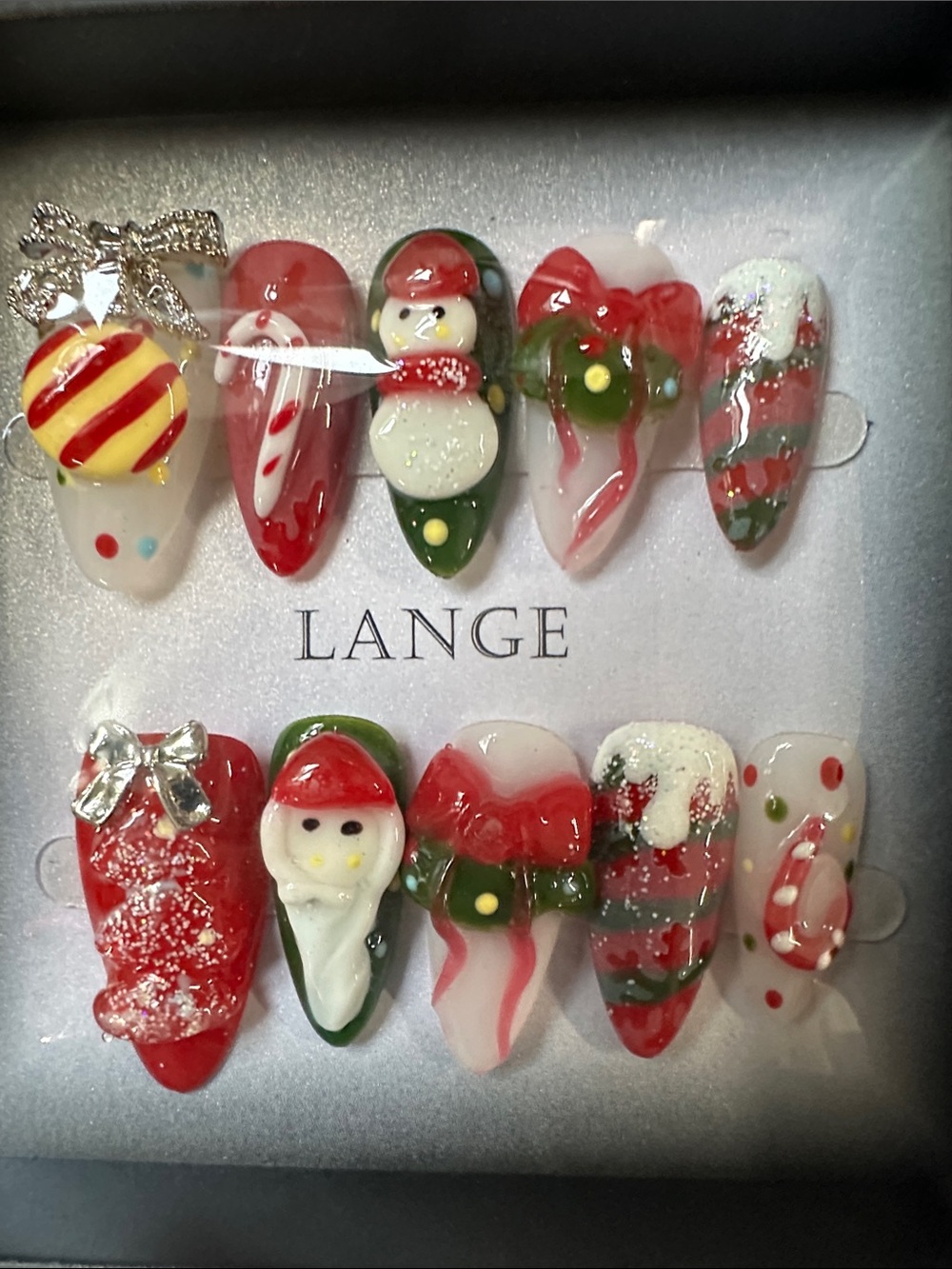 Lange Christmas Press-On Nails — Red, Green, White